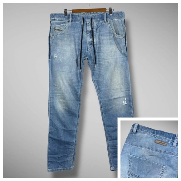 Diesel Sweatpant Jeans Mens 34x33 (fits 38x33) Blue Krooley NE Jogg Distressed - Picture 1 of 16